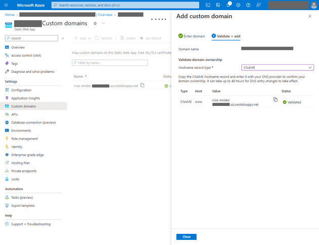 Static Web App Custom domain added